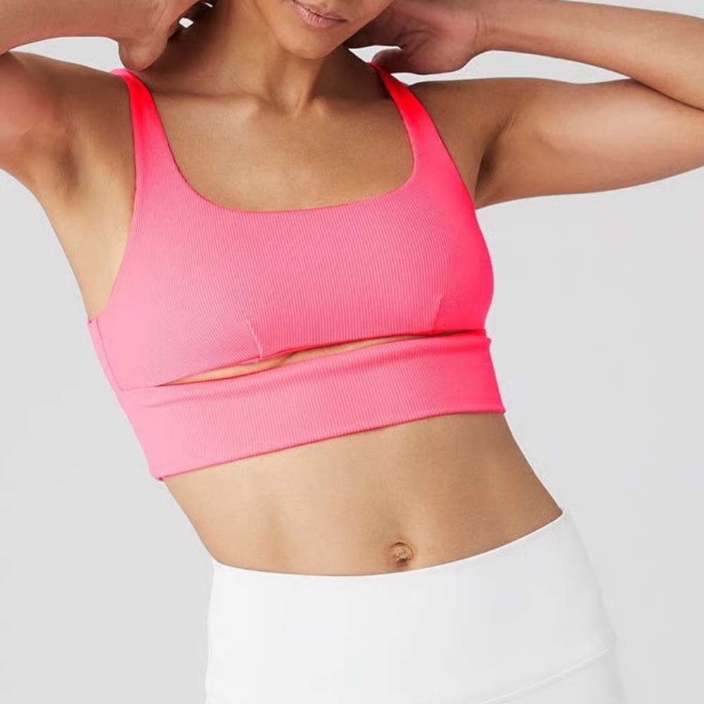Alo Fluorescent Coral Neon Pink Slit Bra